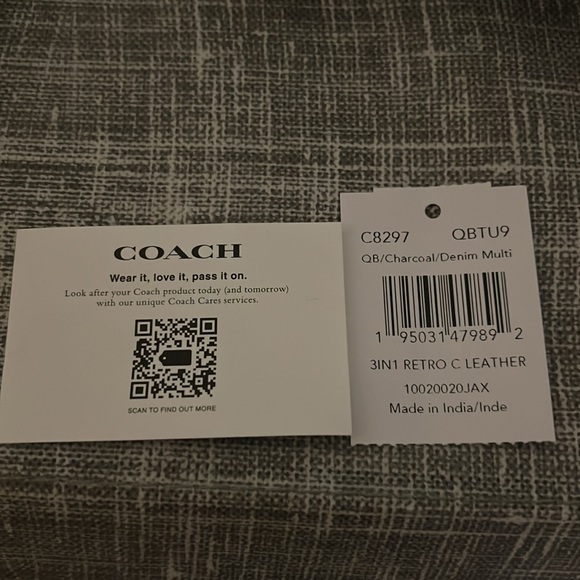 3 in 1 Wallet In Signature Leather Coach Charcoal/Black Pink Logo - Picture 4 of 4